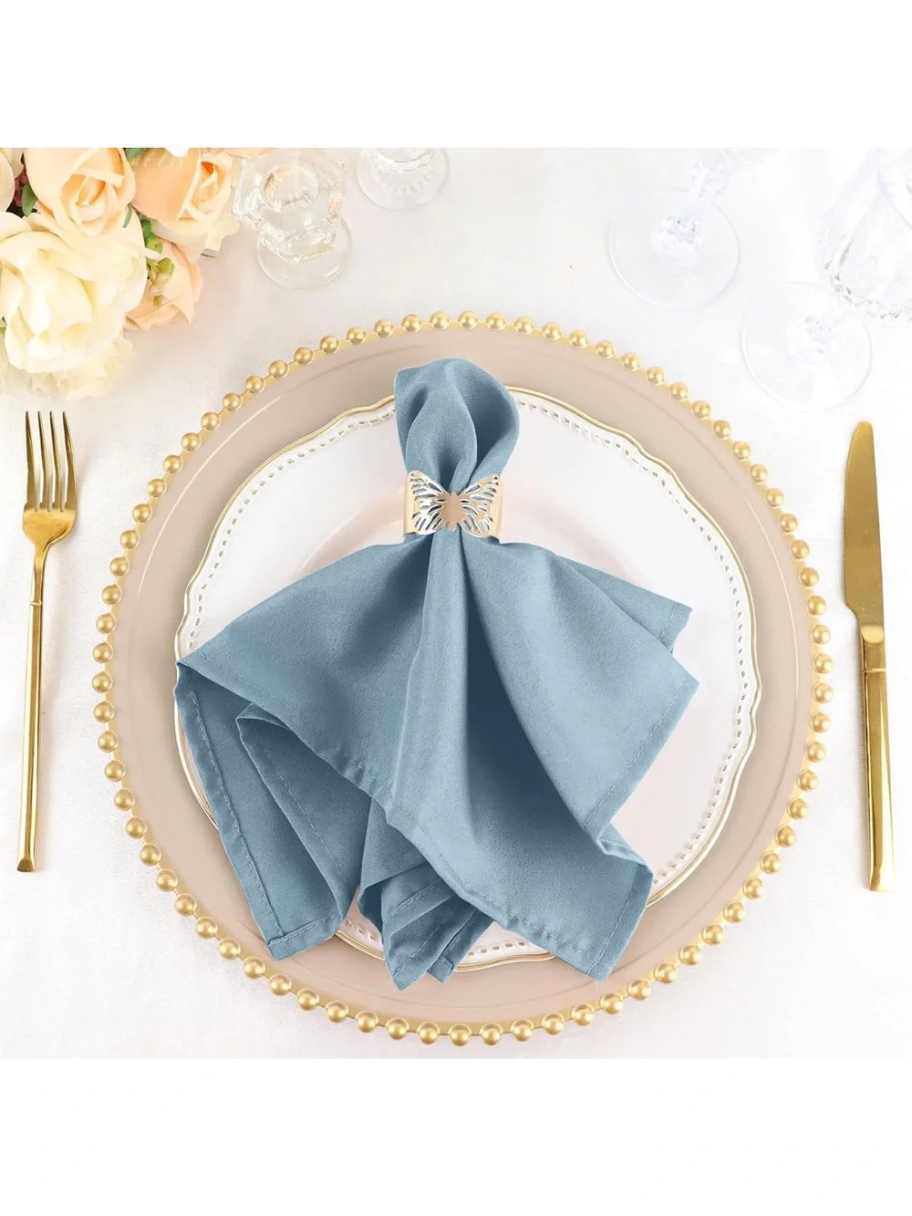 40 DUSTY BLUE POLYESTER CLOTH NAPKINS EUC WEDDING LINENS